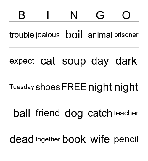 Why the Bat Flies by Night  Bingo Card