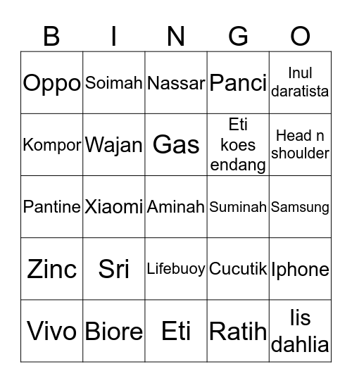 Tara Ganteng. Bingo Card