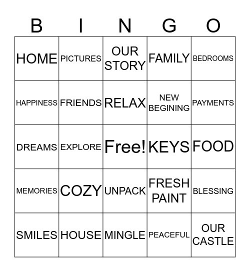 CELEBRATING OUR NEW HOME  Bingo Card