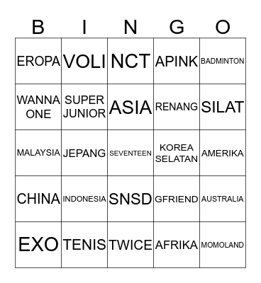 KOCAG BINGO 1 SEPTEMBER 2018 Bingo Card