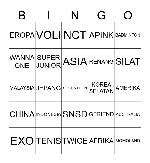 KOCAG BINGO 1 SEPTEMBER 2018 Bingo Card