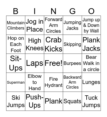 Fitness Bingo Card