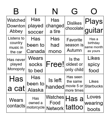 Get to Know Your Neighbor Bingo Card