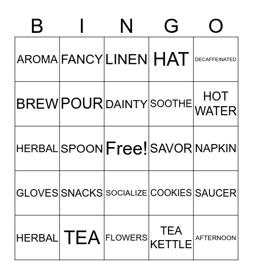 TEA PARTY Bingo Card