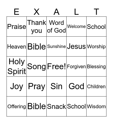 When you hear one of the words below said in the service, mark it with a sticker. Bingo Card