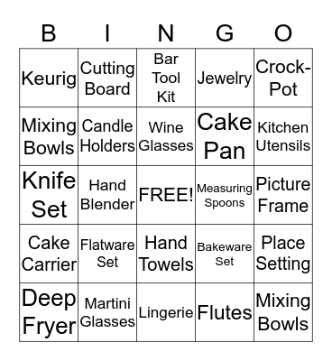 Kristen's Bridal Shower BINGO Card