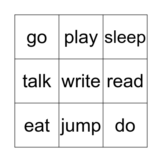 verbs Bingo Card