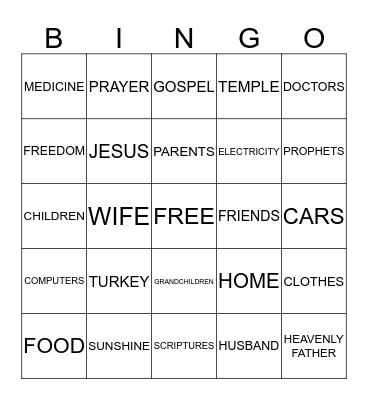 THANKSGIVING BINGO Card