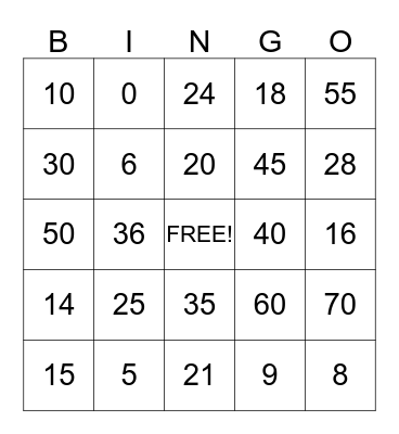 Math Fun Bingo Card