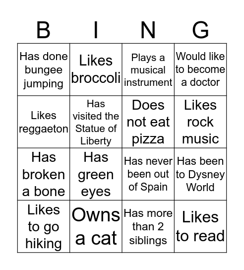 Human Bingo Card
