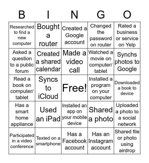 Who Knows Technology? Bingo Card