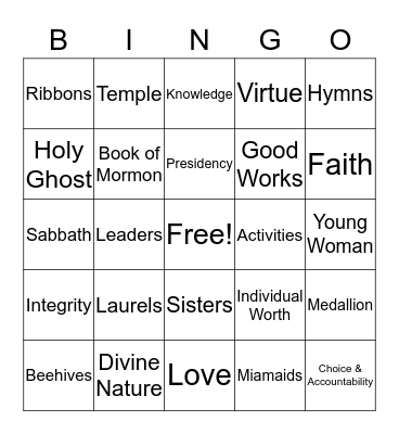 Young Women Bingo! Bingo Card