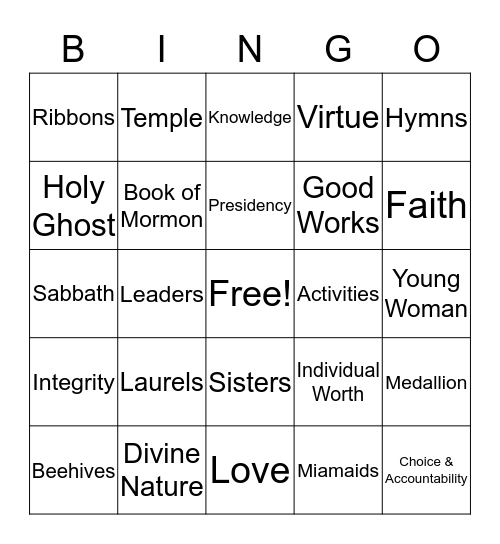 Young Women Bingo! Bingo Card