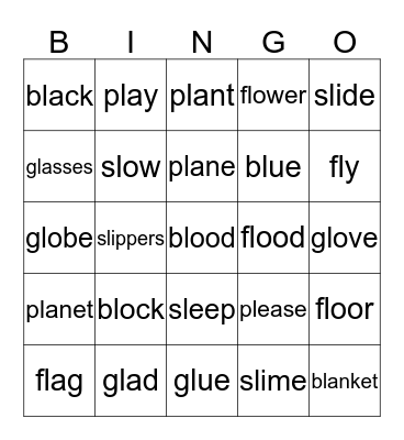 Consonant L Blends Bingo Card