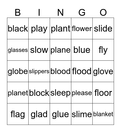 Consonant L Blends Bingo Card