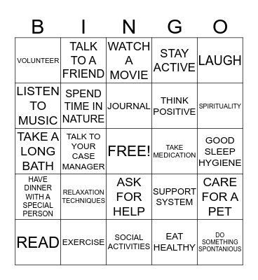 depression coping skills Bingo Card