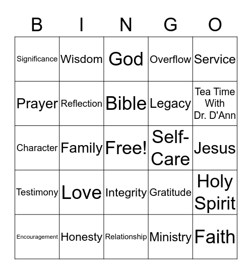 Building a Life of Significance Bingo Card