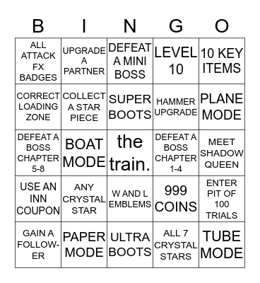 Paper Mario TTE Bingo Card