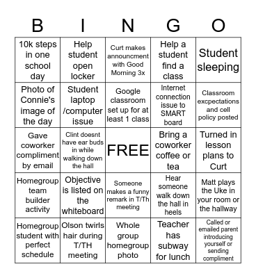 First Week of School Bingo Card