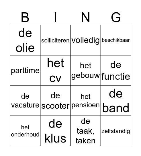 woorden bingo Card