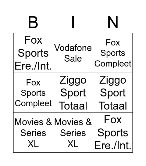 Ziggo Bingo!!!! Bingo Card