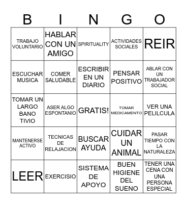 depression coping skills Bingo Card