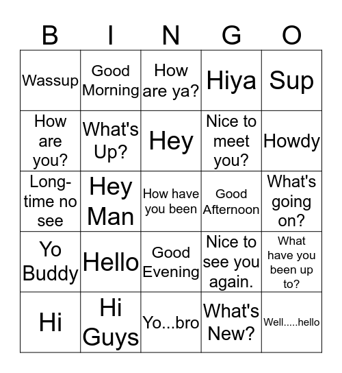 Ways to say Hello Bingo Card