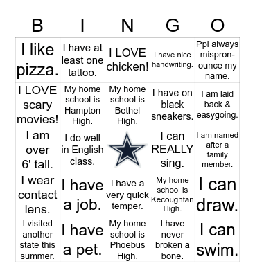 Student Introduction B-I-N-G-O Bingo Card