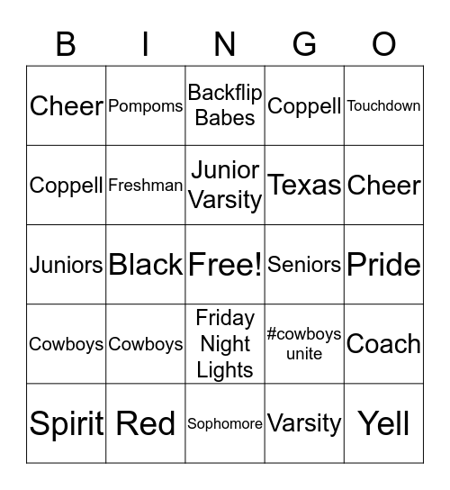 CHS Cheer Bingo Card