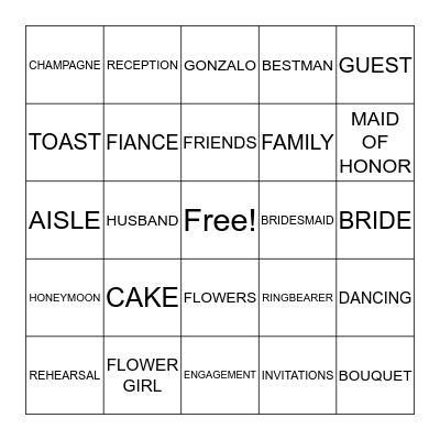 Sam's Bridal Shower Bingo Card
