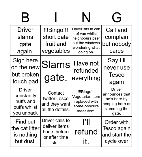 Tesco Bingo Card