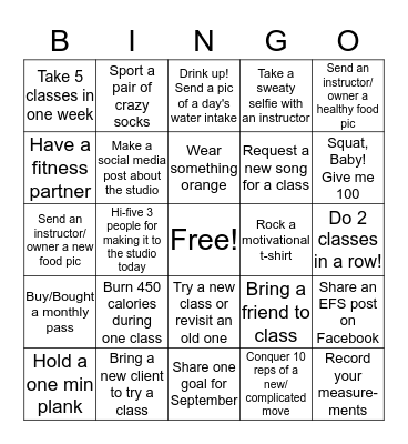 EXPRESS FITNESS STUDIO Bingo Card