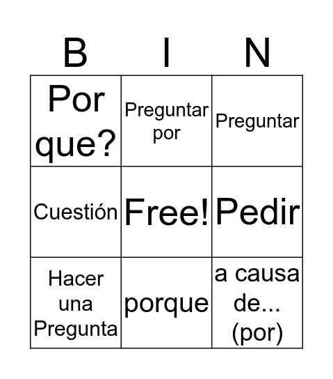 Las Preguntas y Las Respuestas Bingo Card