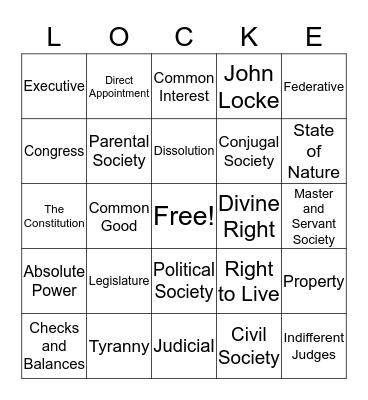 John Locke's Second Treatise of Civil Government Bingo Card