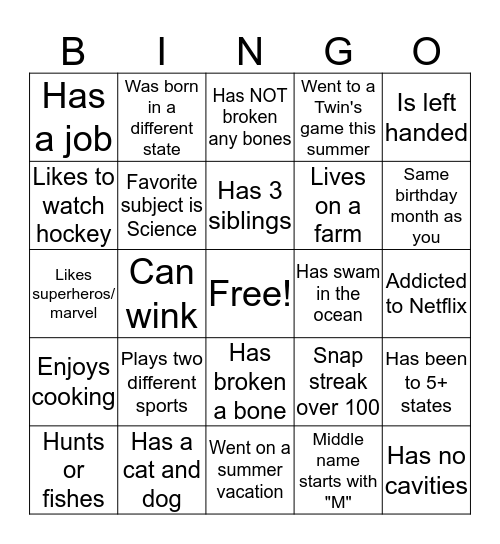 Human Bingo Card