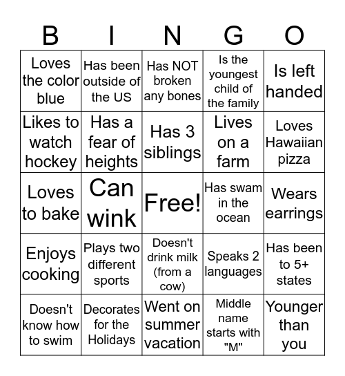 Human Bingo Card