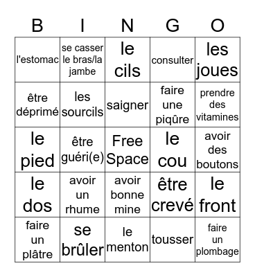 French III Unité 1 Bingo Card