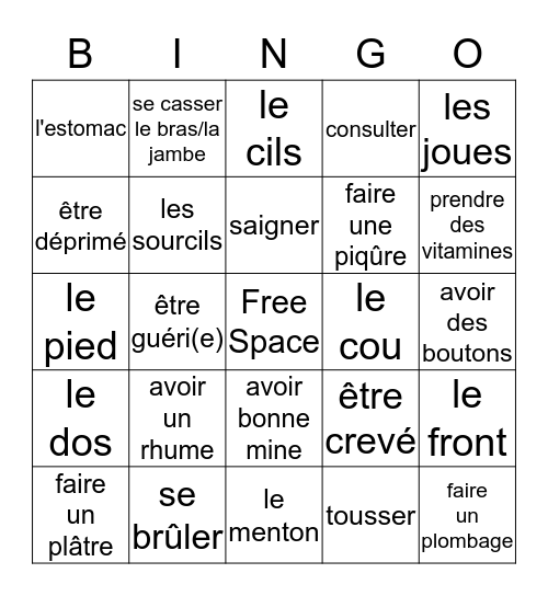 French III Unité 1 Bingo Card