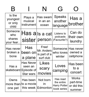 Get to Know You Bingo  Bingo Card
