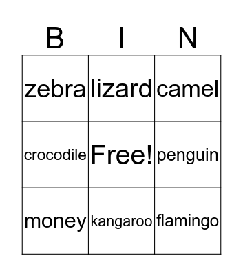 in the zoo Bingo Card