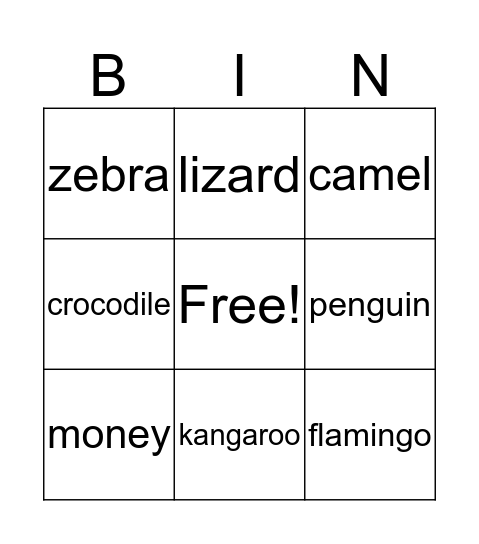 in the zoo Bingo Card