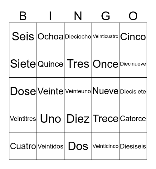 English Bingo Card