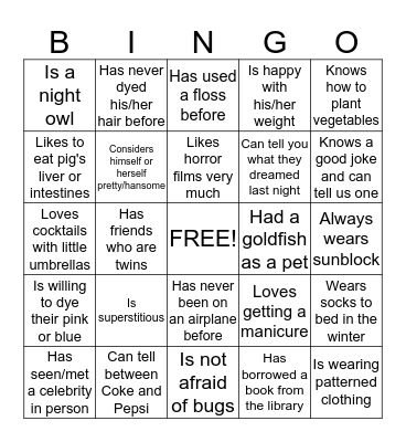 People Bingo  Bingo Card