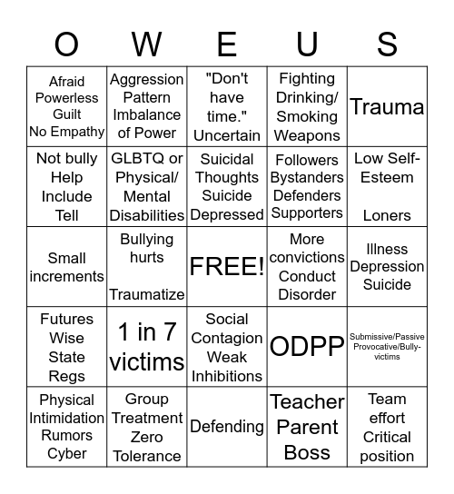 ANTI-BULLY DAY Bingo Card