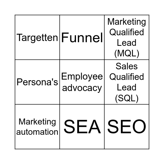 AFAS Marketing Bullshit Bingo Card