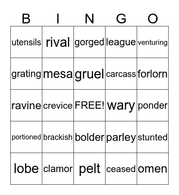 Vocabulary Bingo Card