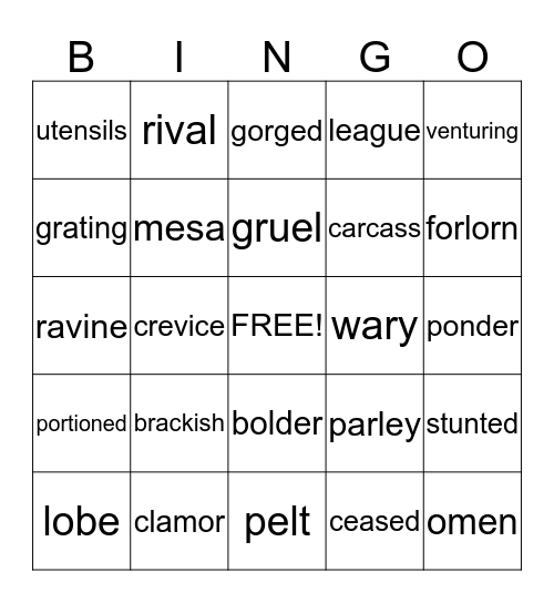 Vocabulary Bingo Card