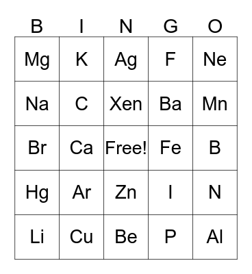 Science Bingo Card