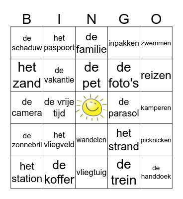 De zomervakantie Bingo Card