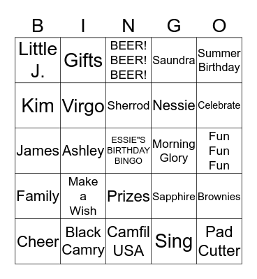 Essie's Birthday Bingo Card